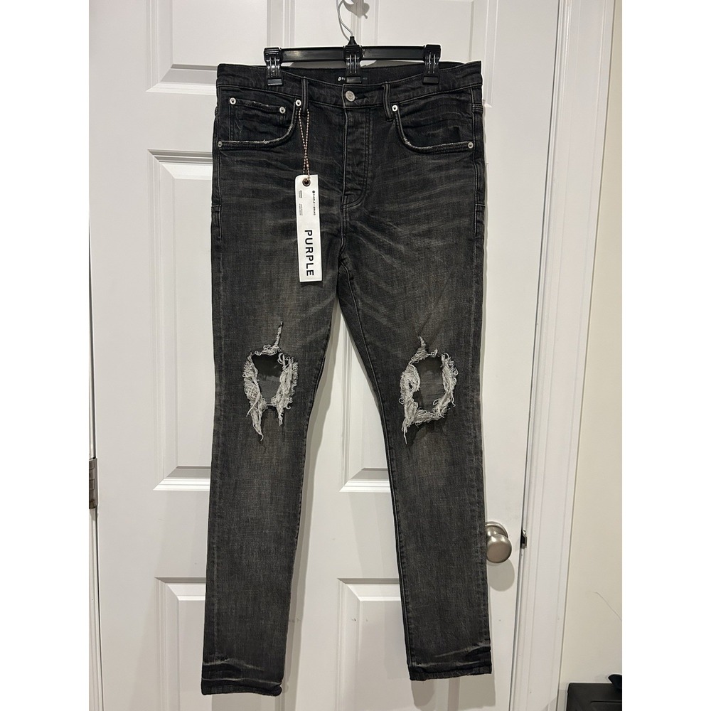 Purple Brand P002 Slim Stretch Distressed Jeans Grey Black Blowout 34x32 EUC